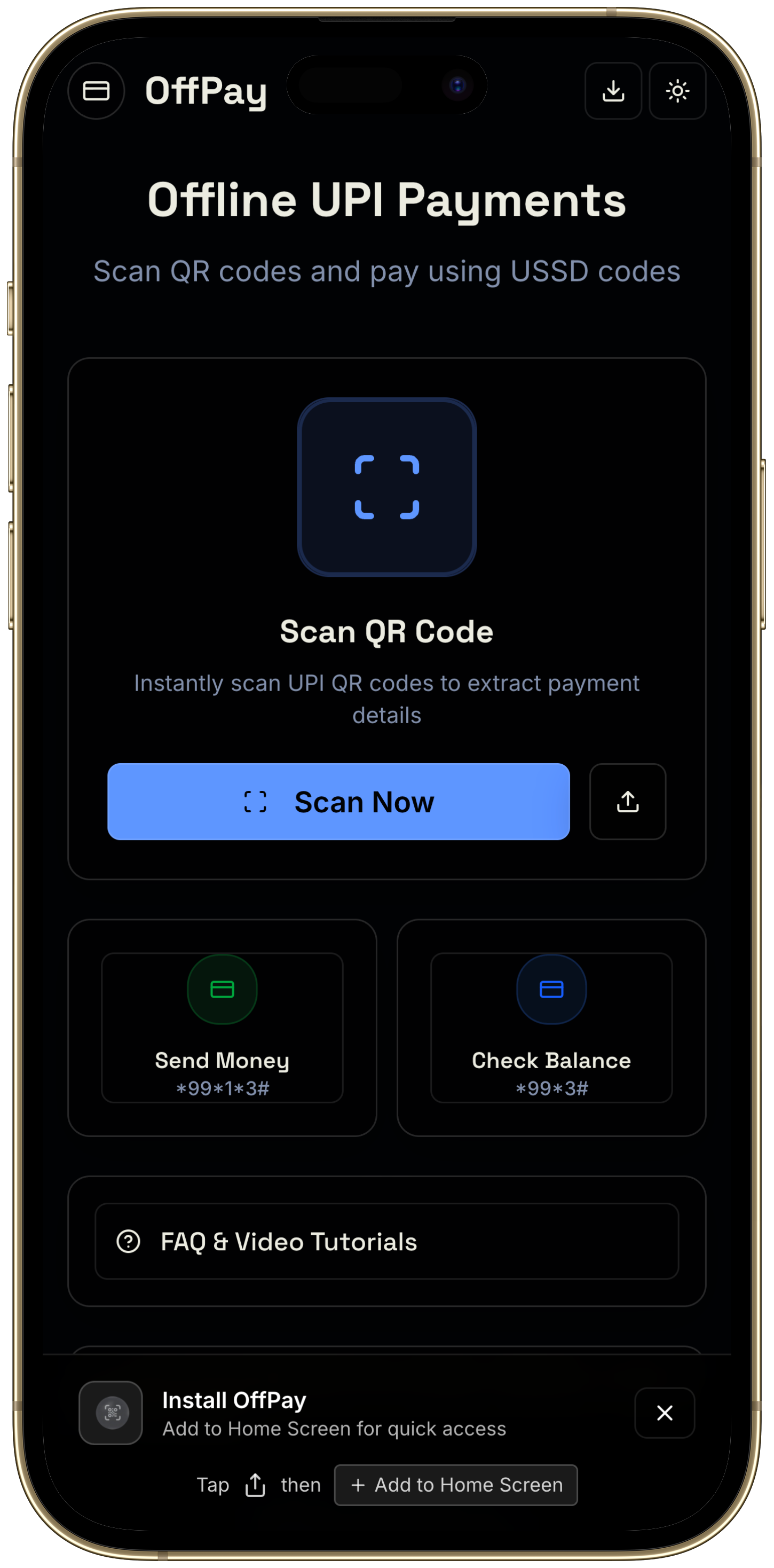 OffPay PWA on iPhone 14 Pro Max