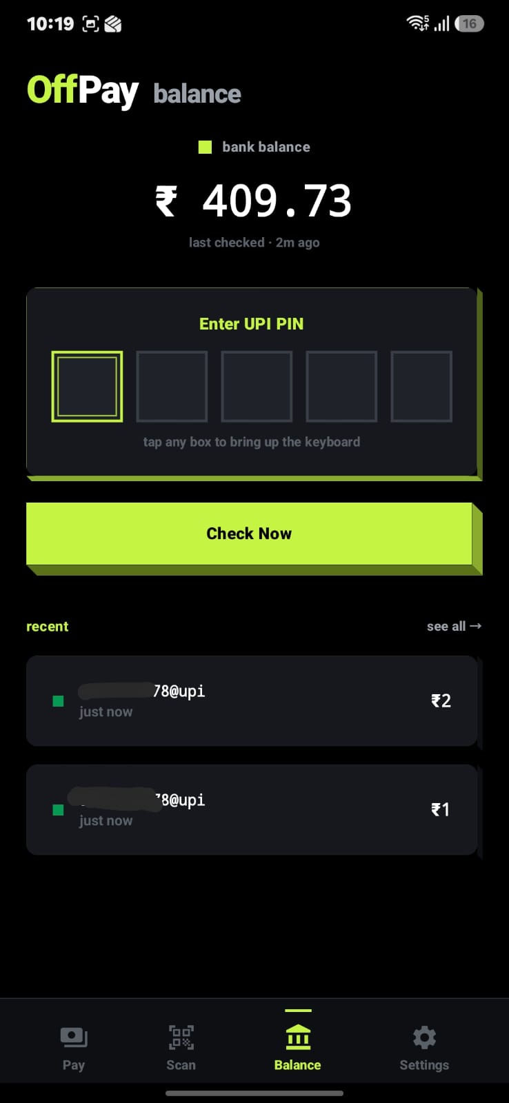 OffPay Balance entry