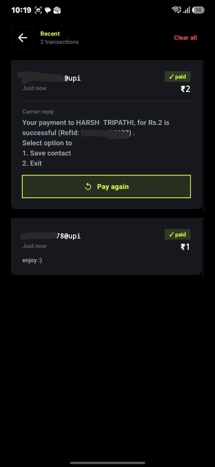 OffPay history detail