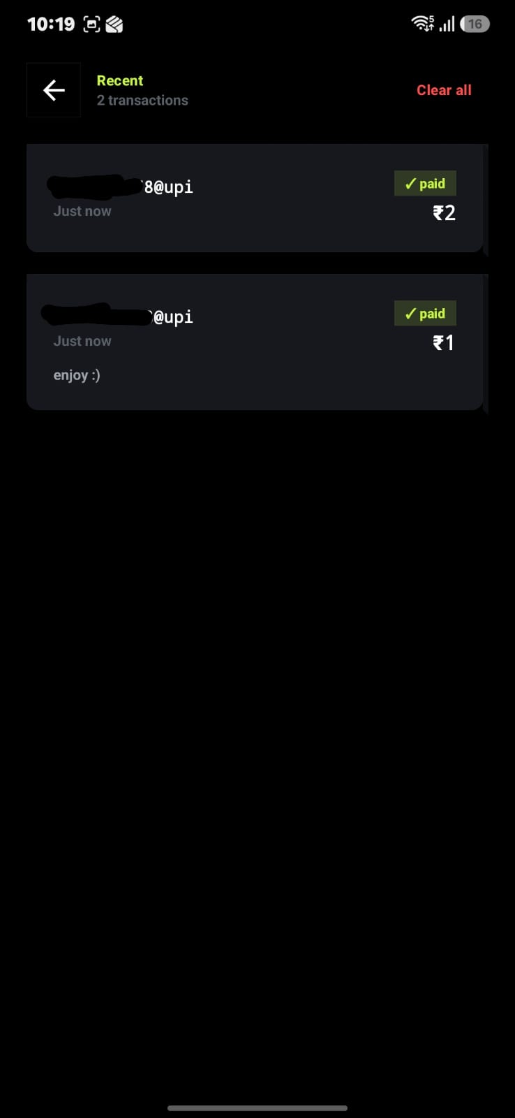 OffPay History list